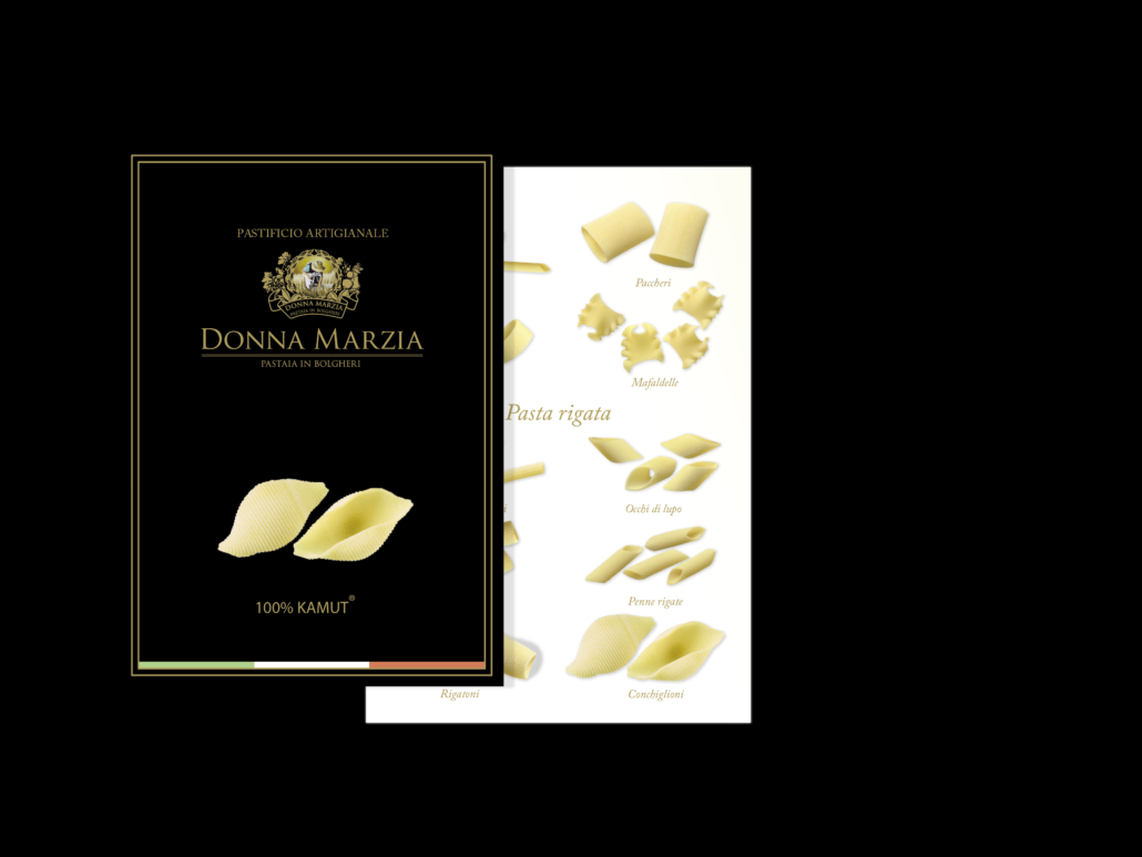 catalog Donna Marzia - various types of pasta on a black background